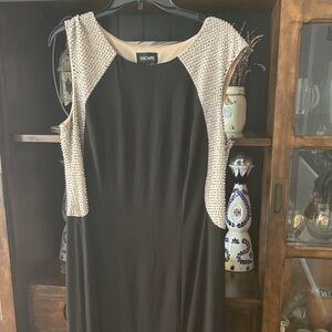 Xscape Black Dress with Cream Embellishments